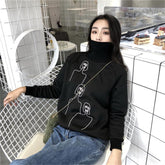 Sudadera de manga larga con cuello alto y estampado de pintura para mujer, color blanco y negro